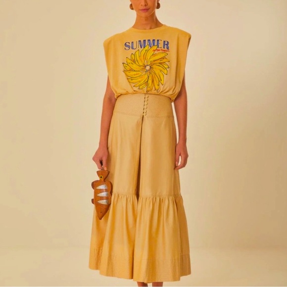 FARM Rio Dresses & Skirts - Farm Rio Skirt NWT Khaki Topstitching Yoke Organic Cotton‎ Maxi Skirt. Size XL
